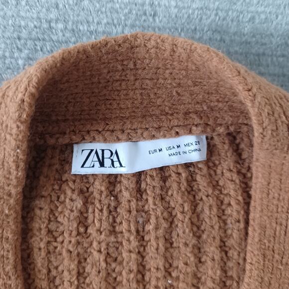 Zara Sweater Cardigan M Brown Knit V Neck Clean Girl Minimal Chunky Casual - Picture 3 of 7